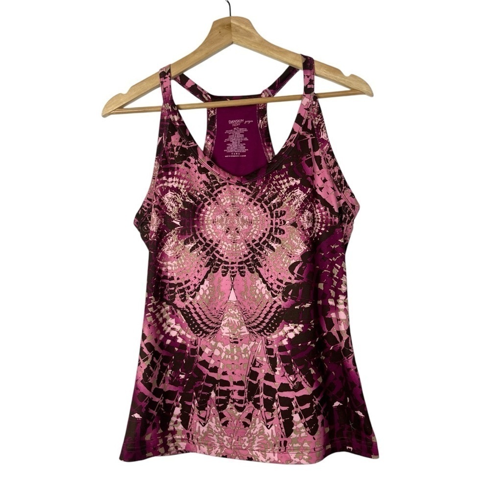 Danskin Yoga Pink & Purple Floral Printed Racerback Athletic Tank Top M